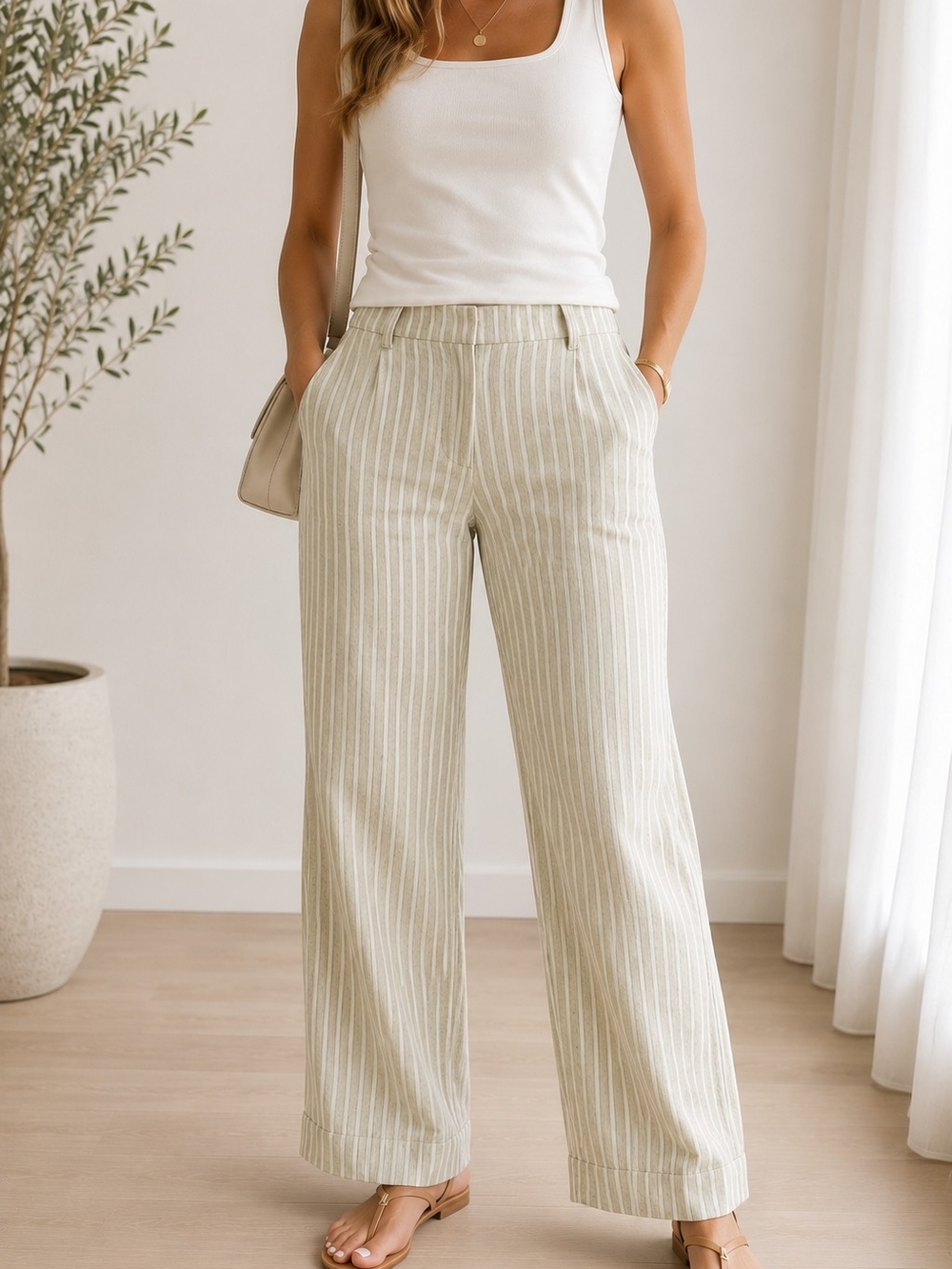 Lane Bryant Neutral Striped Wide-Leg Pants NWOT